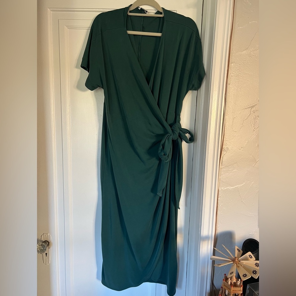 Monki Green Wrap Midi Maxi Dress XL | Modal Blend Scandinavian Minimalist